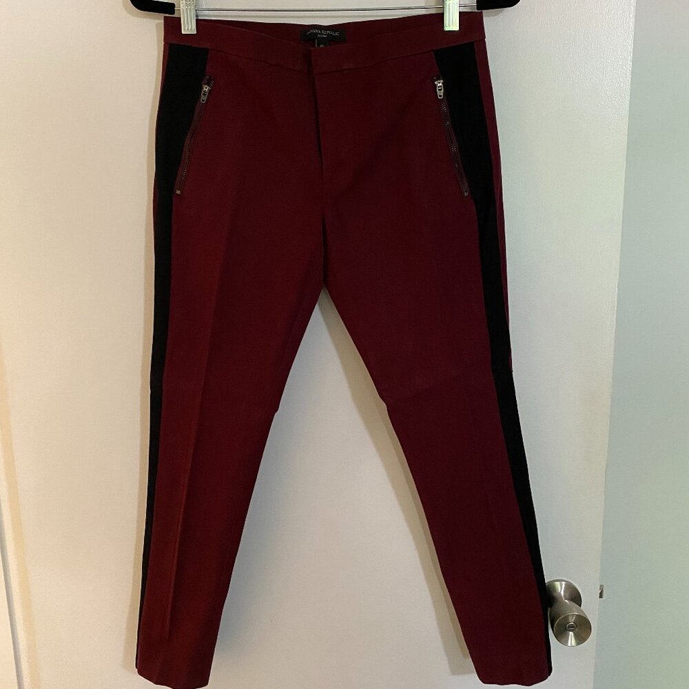 Banana Republic Burgundy slim pant with black tuxedo stripe